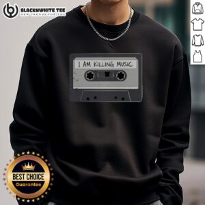 Cozy 'Nice I Am Killing Music' sweatshirt featuring bold text design, perfect for music lovers and casual wear.