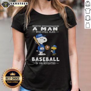 Cute Peanuts X Texas Rangers tee for ladies featuring Never Underestimate A Man Who Still Plays Baseball In His Seventies design.