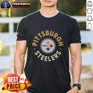 Alt Text: Awesome Pittsburgh Steelers Circle T-Shirt featuring bold team logo and vibrant colors, perfect for fans.