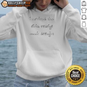 Awesome I Survived The Olivia Rodrigo Music Drought Hoodie in black, featuring bold text design, perfect for fans.