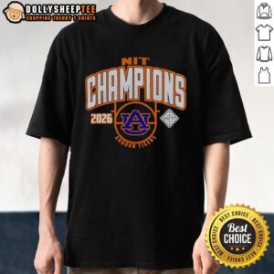 Official Auburn Tigers Men's Basketball NIT Champions 2026 T-Shirt featuring team logo and championship graphics.
