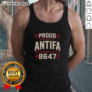 Original Proud Member of Antifa Chapter 8347 tank top featuring bold graphic design and vibrant colors.