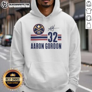 Alt Text: Top Aaron Gordon Denver Nuggets signature name and number hoodie in navy blue, showcasing team pride and style.
