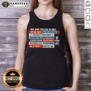 Nice Now More Than Ever We Must Feminist Tank Top featuring empowering feminist slogan in bold typography.