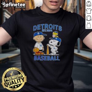 Premium Snoopy and Charlie Brown X Detroit Tigers Baseball T-Shirt, Est 1894, perfect for fans and collectors.