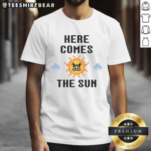 Good Beware The Sun Here Comes The Sun Mario T-Shirt featuring vibrant graphics inspired by the iconic video game character.