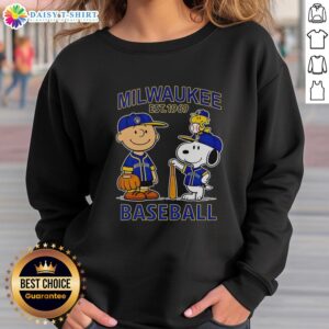 Charlie Brown, Snoopy, and Woodstock wearing Milwaukee Brewers baseball jersey sweatshirt, Est. 1969.