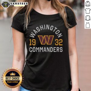 Alt Text: Awesome Washington Commanders Heritage Print ladies tee featuring team colors and logo for stylish fan apparel.