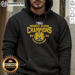 2026 NCAA March Madness Michigan Wolverines champions hoodie featuring bold graphics and team colors.