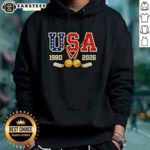 Vintage USA Hockey Champions hoodie featuring 1980 and 2026 designs, perfect for fans of classic sports apparel.