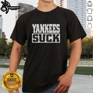 Original Yankees Suck T-Shirt featuring bold text, perfect for showing team rivalry and fan spirit.