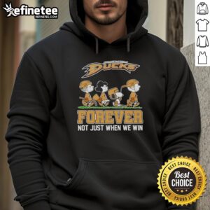 Peanuts X Anaheim Ducks Abbey Road hoodie featuring 'Forever Not Just When We Win' design, perfect for fans.