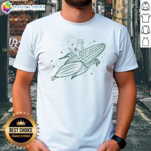 Awesome Gary Riding Corn T-Shirt featuring a fun graphic of a cartoon character on a corn cob, perfect for quirky fashion.