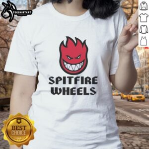 Original Spitfire Wheels logo on a stylish ladies tee, perfect for skateboarding enthusiasts and fashion lovers.