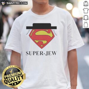 Hot Superman Super Jew T-Shirt featuring a bold graphic of Superman with a Star of David, perfect for comic and culture fans.