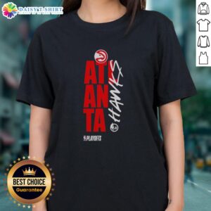 Alt Text: 2026 Atlanta Hawks Playoff NBA ladies tee featuring team logo and stylish design for female fans.