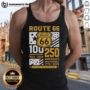 Alt Text: Original Pittsburgh Steelers Route 66 Centennial tank top celebrating 100th anniversary (1926-2026) and America's 250th.