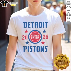 Alt Text: Premium Detroit Pistons Playoffs 2026 Stars T-Shirt featuring vibrant team colors and logo for basketball fans.