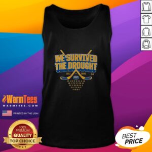 Alt Text: Original Buffalo Hockey We Survived The Drought tank top featuring a bold graphic design and sports-inspired style.