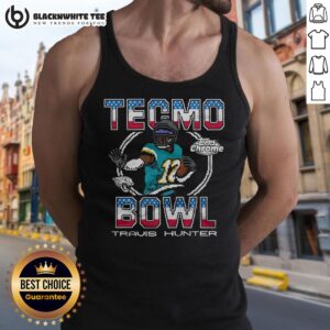 Travis Hunter tank top featuring Nice Tecmo Bowl X design, Topps Chrome style, perfect for Jaguars fans and collectors.