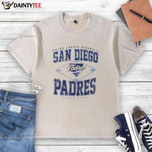 Hot San Diego Padres Major League Baseball Cooperstown Diamond Washed T-Shirt displayed on a wooden background.