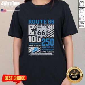 Awesome Detroit Lions Route 66 Centennial 100th Anniversary Ladies Tee for the 250th America Anniversary 1926-2026.