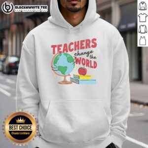 Alt Text: Awesome Teachers Change The World White Red Ringer Hoodie, perfect for educators who inspire and motivate students.