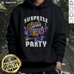 Good Surprise Party Mimic Chest Hoodie featuring a fun design inspired by gaming treasure chests, perfect for party wear.