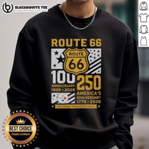 Alt Text: Original Pittsburgh Steelers Route 66 Centennial sweatshirt for 100th anniversary, celebrating 250 years of America.