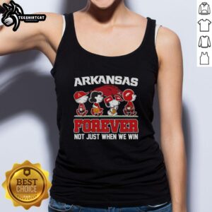 Awesome Peanuts x Arkansas Razorbacks tank top featuring cartoon characters for dedicated fans, not just when we win.