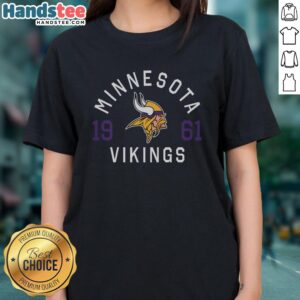 Premium Minnesota Vikings Heritage Print Ladies Tee featuring vibrant team colors and stylish design for fans.