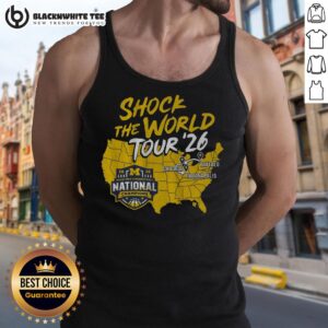 Awesome Michigan Wolverines MBB 2026 National Champions Shock The World Tour tank top design showcasing team spirit.