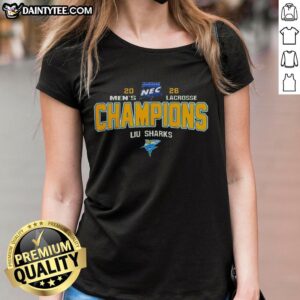 Alt Text: Official NCAA Liu Sharks 2026 Northeast Conference Tournament Champions Ladies Tee showcasing team pride and style.