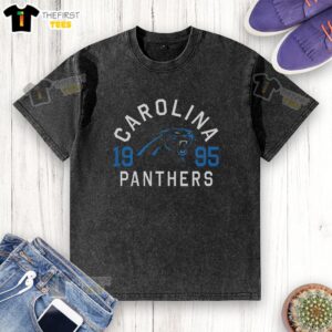 Official Carolina Panthers Heritage Print Washed T-Shirt featuring the team's logo and vintage design for fans.