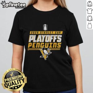 Alt Text: Original Pittsburgh Penguins Ice Hockey 2026 Stanley Cup Playoffs logo on a stylish ladies tee shirt.