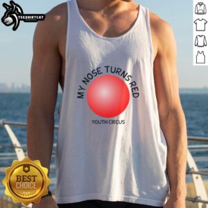 Nice My Nose Turns Red Youth Circus Tank Top featuring a colorful circus design, perfect for kids' summer wear.