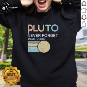 Alt Text: Stylish vintage sweatshirt featuring 'Pretty Retro Pluto Never Forget 1930-2006' design for Disney fans.