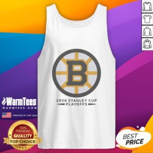 Alt Text: Boston Bruins ice hockey tank top featuring a large logo, perfect for NHL Stanley Cup playoffs fans.