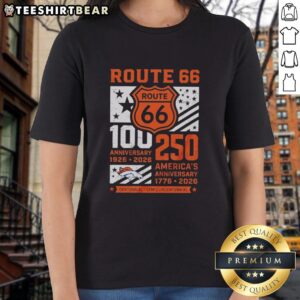 Denver Broncos Route 66 Centennial Ladies Tee celebrating 100 years (1926-2026) and America's 250th anniversary.