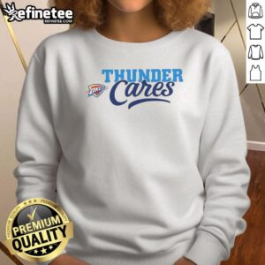 Oklahoma City Thunder Cares sweatshirt in blue, featuring the team's logo and a comfortable design for fans.