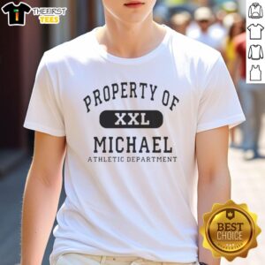 Alt Text: Nice Property Of XXL Michael T-Shirt featuring bold graphics and comfortable fit, perfect for casual wear.