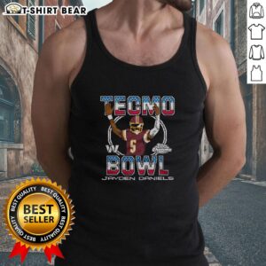 Nice Tecmo Bowl X Topps Chrome Commanders Jayden Daniels tank top featuring vibrant graphics and sporty design.