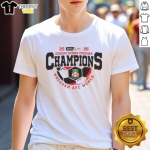 Nice Genero Adran Premier Champions 25-26 Wrexham AFC Women T-Shirt showcasing team pride and vibrant design.