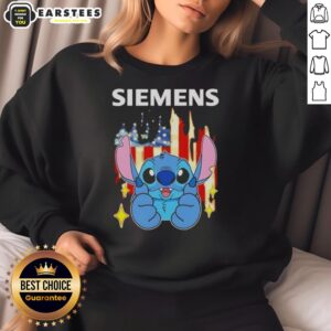 Cute Stitch-like Siemens USA flag sweatshirt featuring vibrant colors and a cozy design for patriotic fashion.