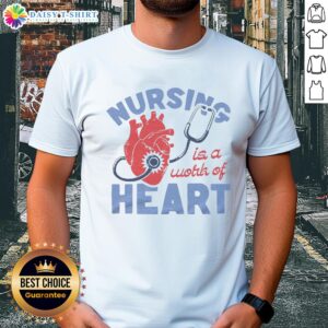 Awesome Nursing Is A Work Of Heart Ash T-Shirt featuring a heart design, perfect for passionate nurses and healthcare professionals.