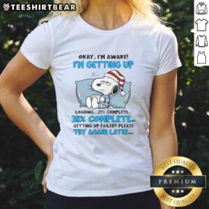 Adorable Snoopy graphic on a ladies tee saying 'Okay, I'm awake! Loading... Failed. Try again later!' Perfect for casual wear.