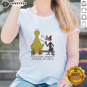 Hot Get Two Birds Stoned at Once Ladies Tee, stylish women's shirt with a fun, quirky graphic design for casual wear.