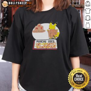 Graphic ladies tee featuring a vibrant Pikachu using Flash, perfect for Pokmon fans and casual wear.
