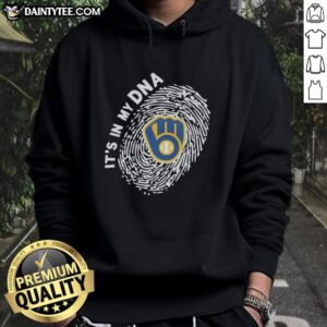 Stylish Original Milwaukee Brewers In My DNA logo hoodie in navy blue, perfect for baseball fans and casual wear.