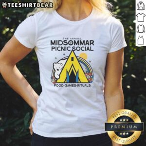Annual Midsommar picnic featuring ladies enjoying social food games and rituals in a vibrant outdoor setting.